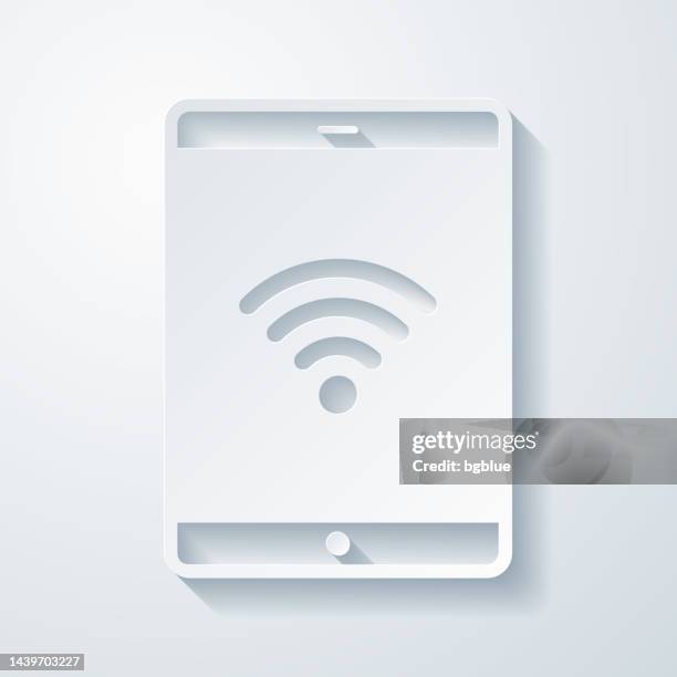 tablet pc with wifi. icon with paper cut effect on blank background - using ipad white background stock illustrations