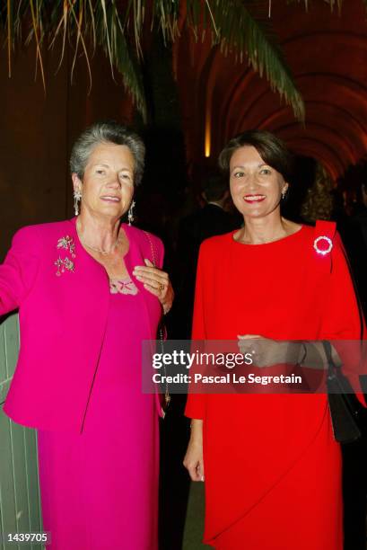 Anemone Giscard D'estaing and Anne-Marie Raffar, wife of French prime minister Jean-Pierre Raffarin pose at a gala dinner held to raise money for the...