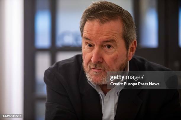 The writer J.J. Benitez during an interview with Europa Press for the twelfth volume of his work 'Caballo de Troya 12. Belen' at the Gallery Hotel,...