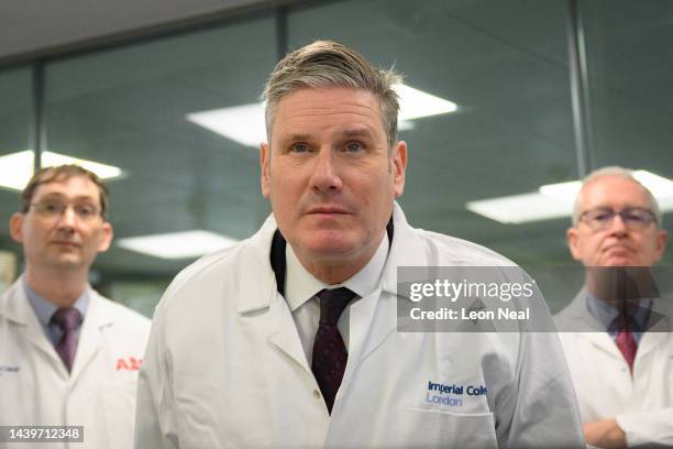 Labour Party leader Keir Starmer looks at some of the systems used in the experimental carbon capture system at the Department of Chemical...