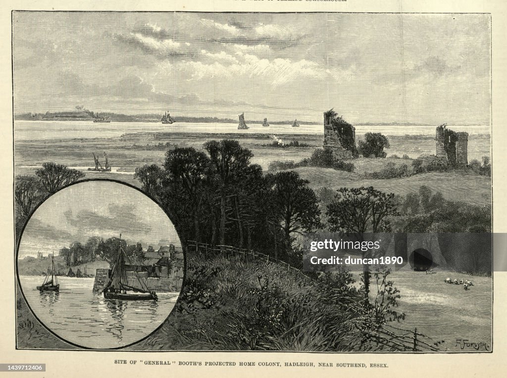 Site of the Salvation Army Farm Colony and ruins of Hadleigh Castle, Hadleigh, Essex, Victorian, 1890s, 19th Century