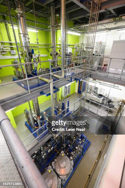 General view of an experimental carbon capture system, during a visit by Labour Party leader Keir Starmer at the Department of Chemical Engineering...