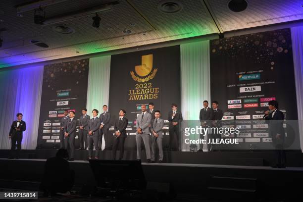 League Best Eleven players during the 2022 J.League Awards on November 07, 2022 in Tokyo, Japan.