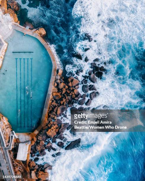 morning swim at bronte ocean pool - aerial view sydney bildbanksfoton och bilder