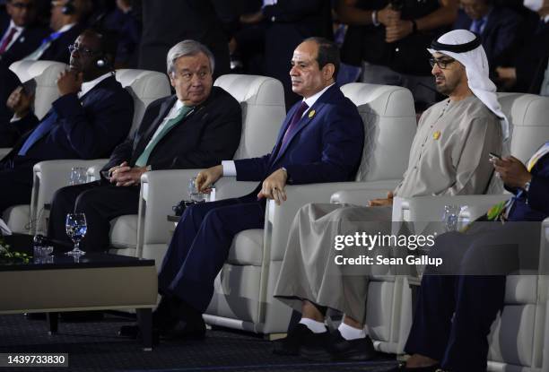 United Nations Secretary-General Antonio Guterres, Egyptian President Abdel Fattah El-Sisi and Mohammed bin Zayed Al Nahyan, President of the United...