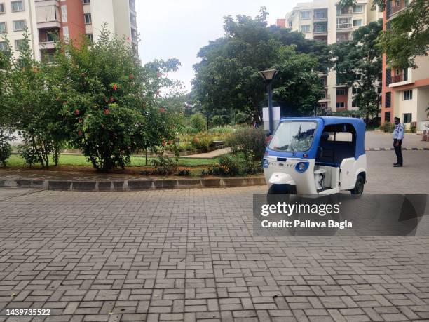 Cheaper electric version of the Tuk Tuk driven by a auto rickshaw driver on October 3, 2022 in Mysuru, India. The driver complains of limited...