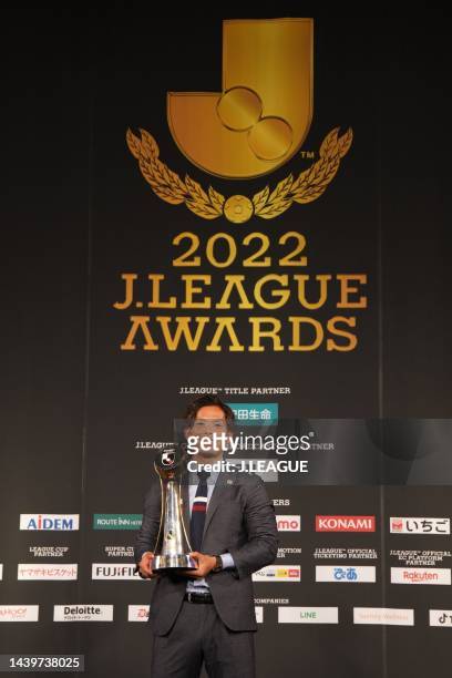 Tomoki IWATA of Yokohama F･Marinos wins the J.League Player of the YEAR prize during the 2022 J.League Awards on November 07, 2022 in Tokyo, Japan.