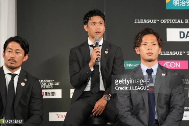 Miki YAMANE of Kawasaki Frontale is interviewed after the 2022 J.League Awards on November 07, 2022 in Tokyo, Japan.