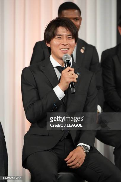 Yasuto WAKIZAKA of Kawasaki Frontale is interviewed after the 2022 J.League Awards on November 07, 2022 in Tokyo, Japan.