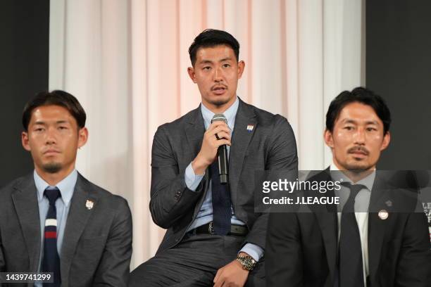 Yohei TAKAOKA of Yokohama F･Marinos is interviewed after the 2022 J.League Awards on November 07, 2022 in Tokyo, Japan.