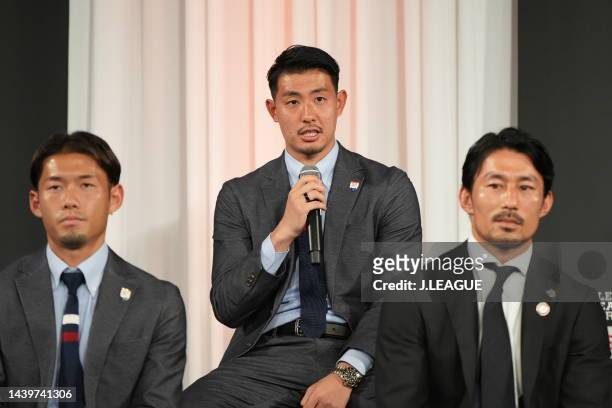 Yohei TAKAOKA of Yokohama F･Marinos is interviewed after the 2022 J.League Awards on November 07, 2022 in Tokyo, Japan.