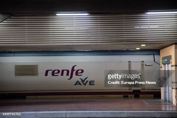 View of an AVE train car at Madrid Chamartin-Clara Campoamor station, on November 7 in Madrid, Spain. The strike called by the CGT union at Renfe has...