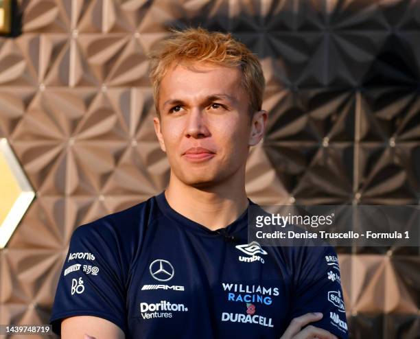 Alexander Albon of Thailand and Williams looks on during the Formula 1 Las Vegas Grand Prix 2023 launch party on November 05, 2022 in Las Vegas,...