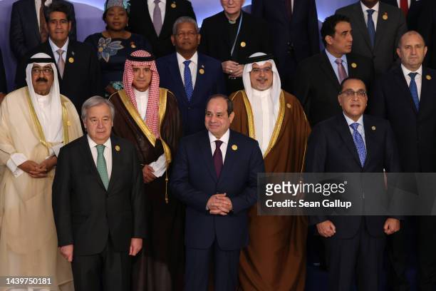 World leaders, including Egyptian President Abdel Fattah El-Sisi and United Nations Secretary-General Antonio Guterres pose for a group photo during...