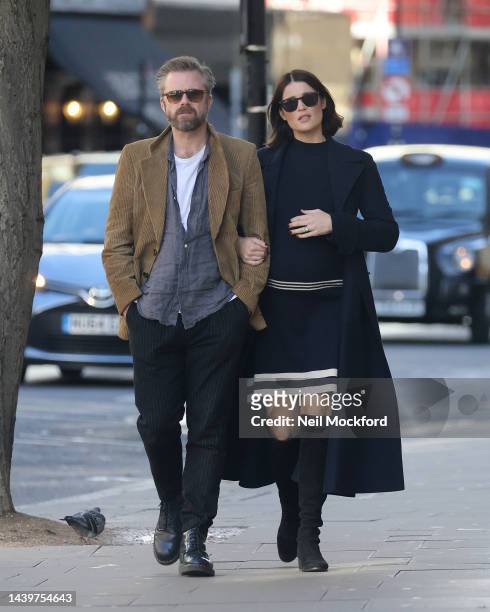Gemma Arterton and Rory Keenan seen walking through Covent Garden on November 04, 2022 in London, England.