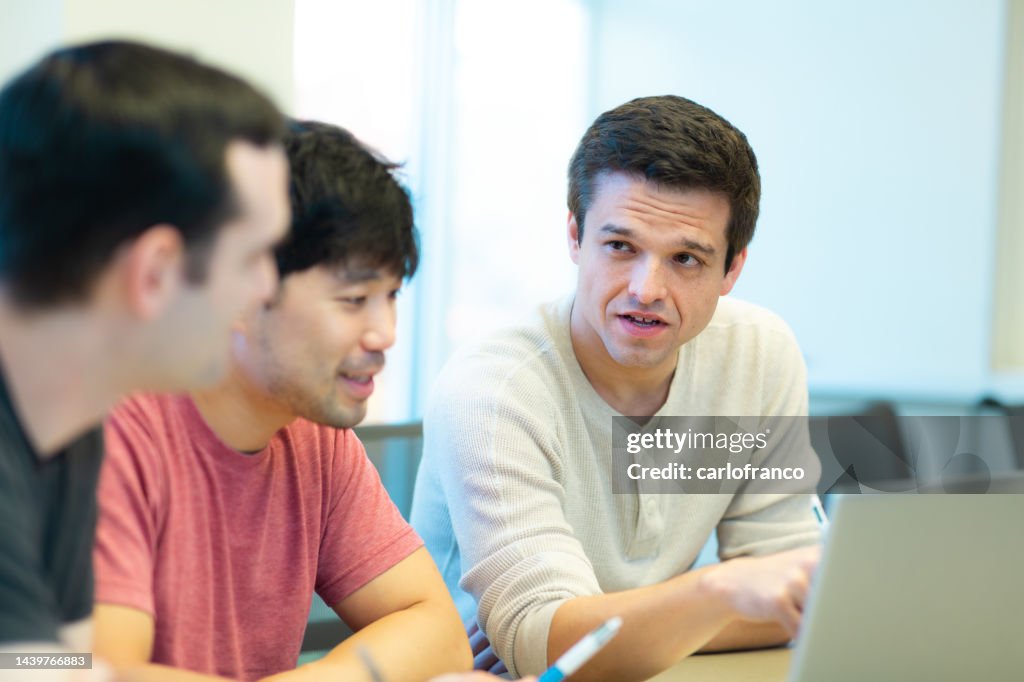Study Student Small University Students Tutor Small Group Teaching Study Room Close Up High ...