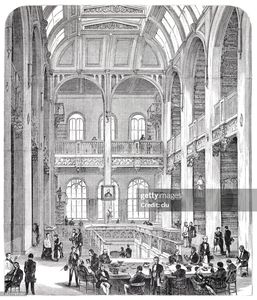 New York City, interior of the Astor library, 1875, first free public library