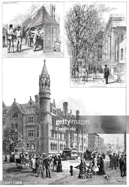 new york city, columbia college, 1885 - columbia university campus stock illustrations