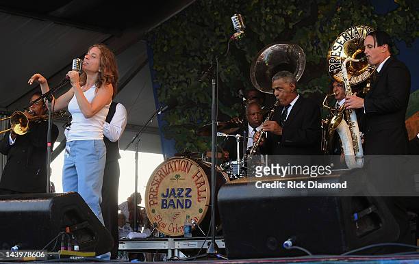 Ani DiFranco sits in with The Preservation Hall Jazz Band during there 50th. Annversary performance at the 2012 New Orleans Jazz & Heritage Festival...