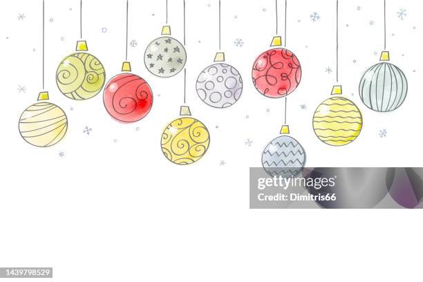 vector christmas balls watercolor illustration. - new year cartoon stock illustrations