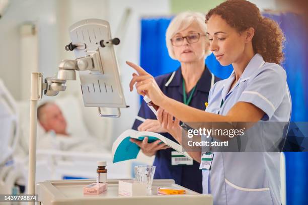 prescribing medicine on the ward - hospital cart stock pictures, royalty-free photos & images