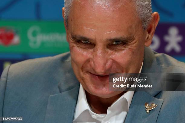 Tite coach of Brazil attends during a press conference to announce the squad for FIFA Qatar 2022 World Cup on November 07, 2022 in Rio de Janeiro,...