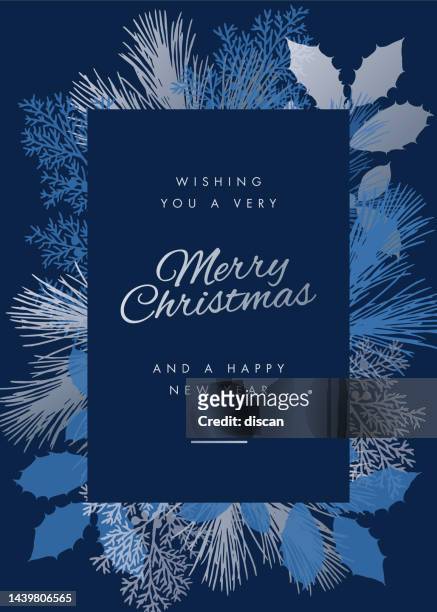 christmas holiday card with evergreen silhouettes. - holiday stock illustrations