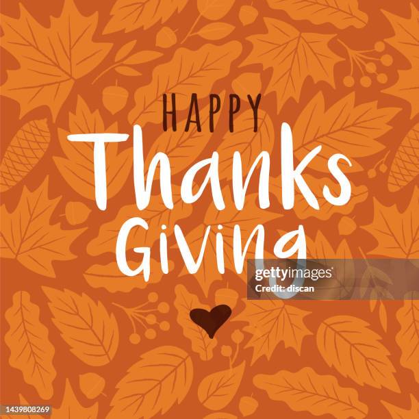 happy thanksgiving karte mit herbstlaub hintergrund. - happy thanksgiving card stock-grafiken, -clipart, -cartoons und -symbole