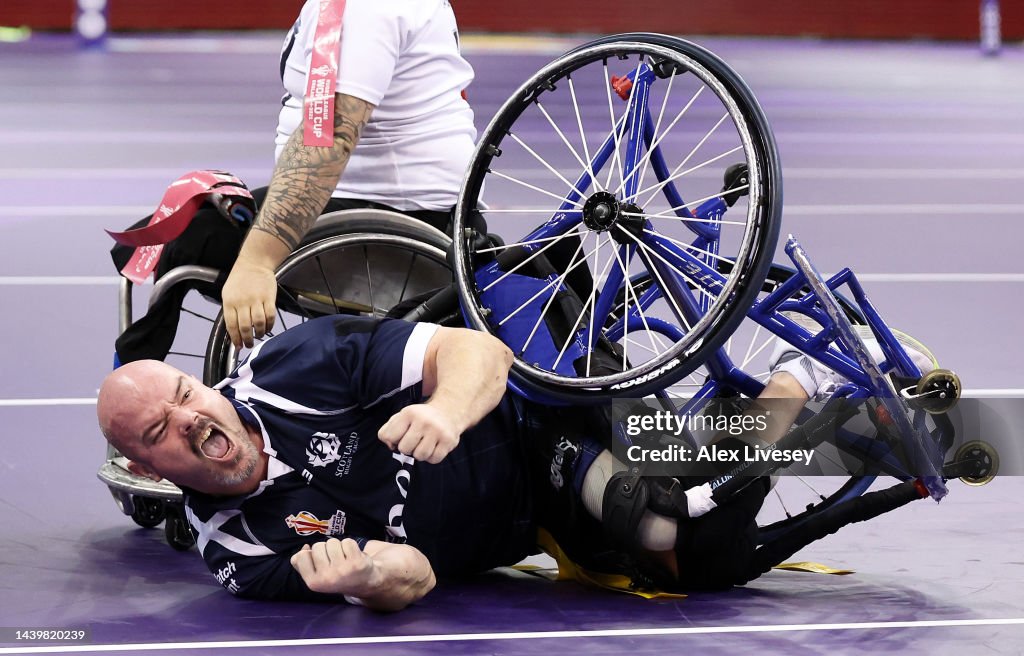 Wheelchair Types Rugby Mike Mellon of Scotland reacts during the Wheelchair Rugby League ...