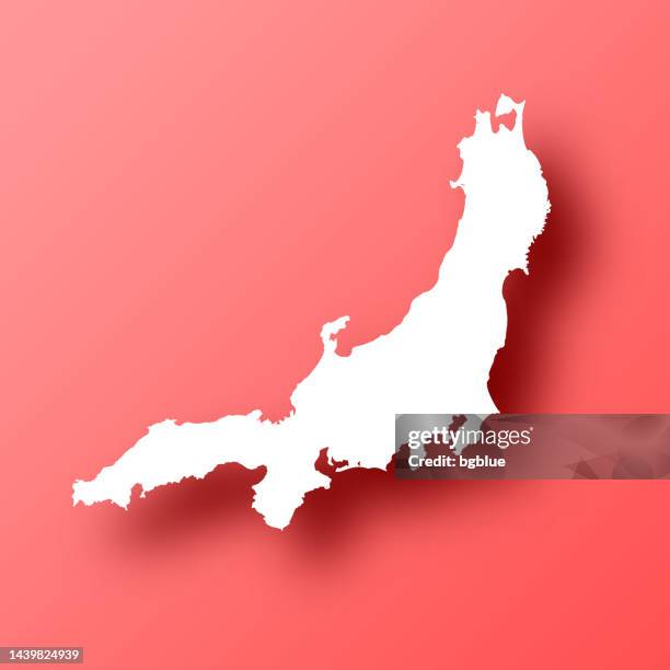 赤い背景に本州地図と影 - kanto region点のイラスト素材／クリップアート素材／マンガ素材／アイコン素材