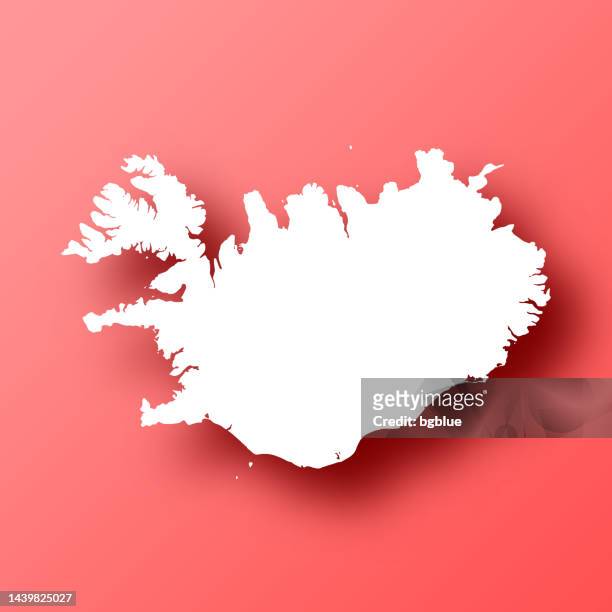 赤い背景にアイスランドの地図と影 - レイキャビク点のイラスト素材／クリップアート素材／マンガ素材／アイコン素材