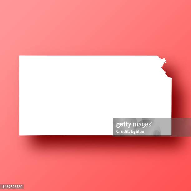 kansas map on red background with shadow - kansas outline stock illustrations