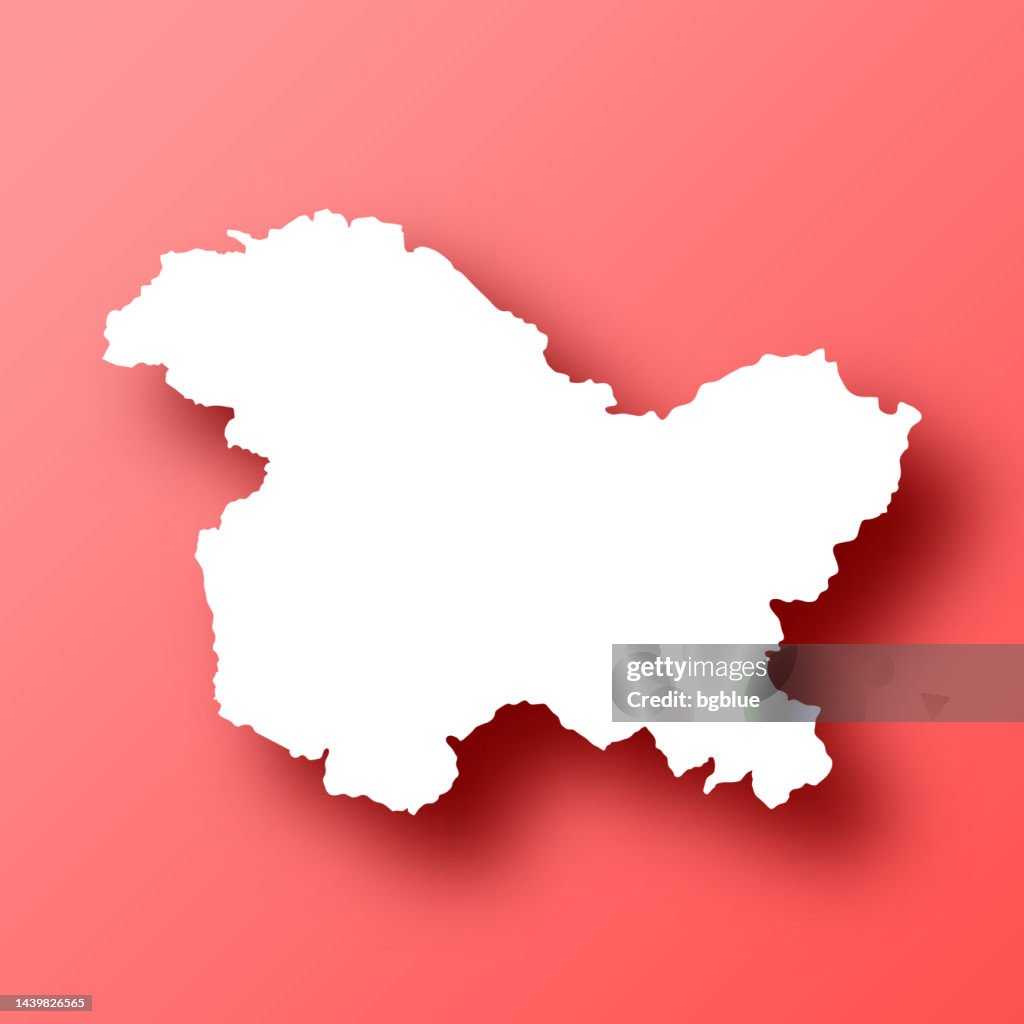 Kashmir map on Red background with shadow