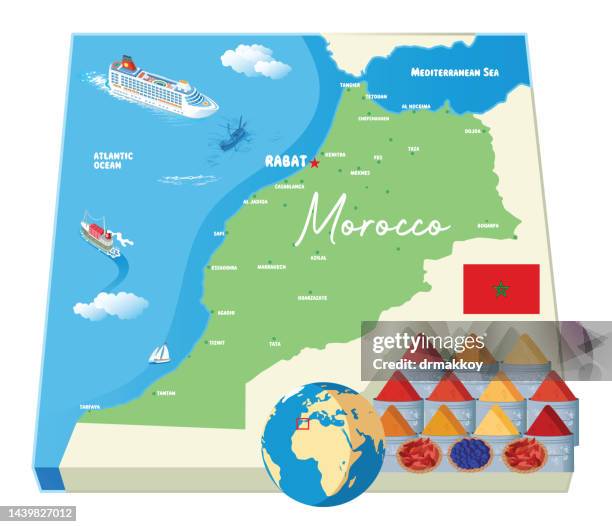 morocco and spices - casablanca morocco stock illustrations