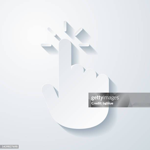 click with hand cursor. icon with paper cut effect on blank background - hand on computer mouse white background stock illustrations