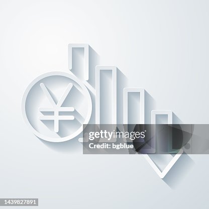 Yen rate decrease. Icon with paper cut effect on blank background Yen rate decrease. Icon with paper cut effect on blank background