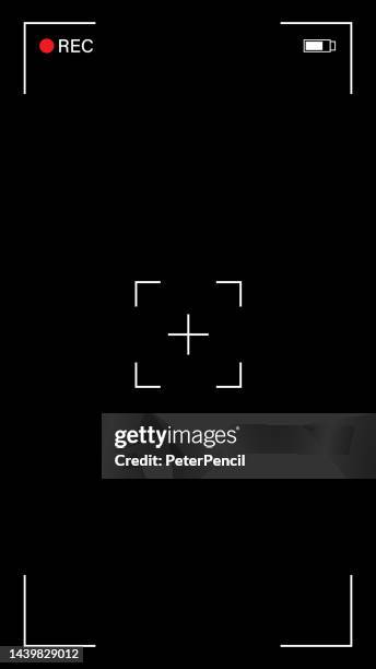 ilustrações, clipart, desenhos animados e ícones de sobreposição do visor de quadros da câmera de vídeo do smartphone em fundo preto. modelo vetorial. vertical - câmera de vídeo