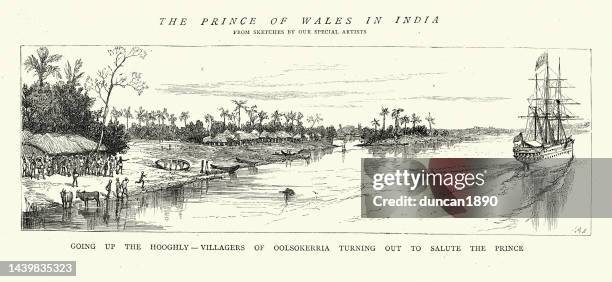 prince of wales, later king edward vii, visit to india, sailing up the hooghly river, 1870s, 19th century - tamil nadu stock illustrations