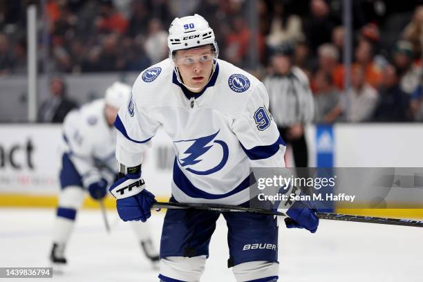 Vladislav Namestnikov of the Tampa Bay Lightning looks on during the third period of a game against the Anaheim Ducks at Honda Center on October 26,...