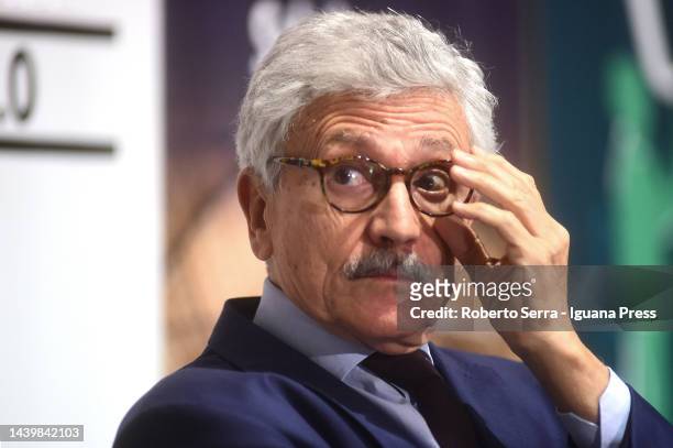 Former Italian Prime Minister Massimo D'Alema presents their book "Last Time In Moscow" at Borsa Hall Library on November 07, 2022 in Bologna, Italy.