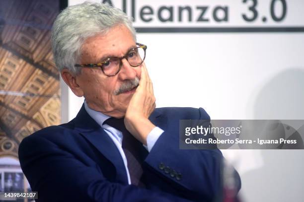 Former Italian Prime Minister Massimo D'Alema presents their book "Last Time In Moscow" at Borsa Hall Library on November 07, 2022 in Bologna, Italy.