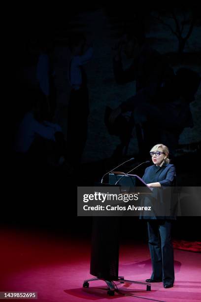 Actress Carmen Machi attends the tribute to author Almudena Grandes at the Maria Guerrero Theater on November 07, 2022 in Madrid, Spain.