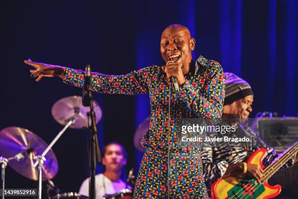 Seun Kuti performs on stage during Villanos Del Jazz music festival at Teatro Pavón on November 07, 2022 in Madrid, Spain.