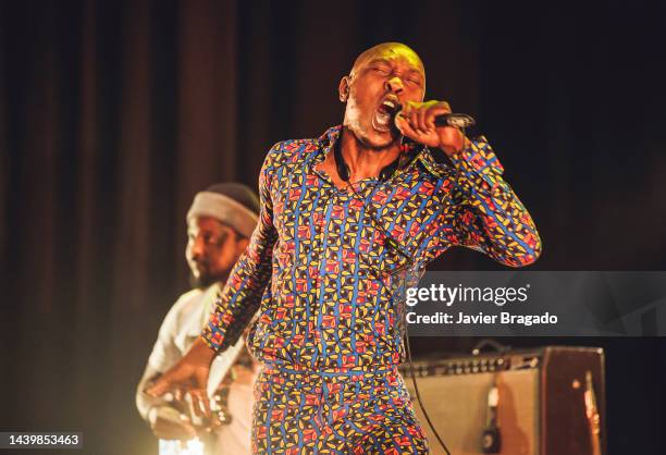 Seun Kuti performs on stage during Villanos Del Jazz music festival at Teatro Pavón on November 07, 2022 in Madrid, Spain.