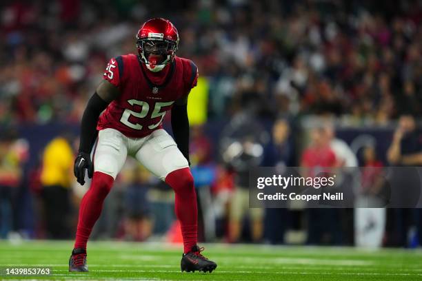 Desmond King II of the Houston Texans defends against the Philadelphia Eagles at NRG Stadium on November 3, 2022 in Houston, Texas.