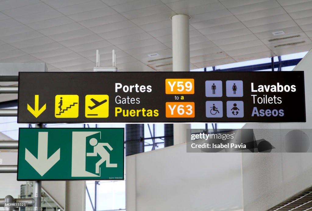 Close-up of information board at an airport, Barcelona, Spain