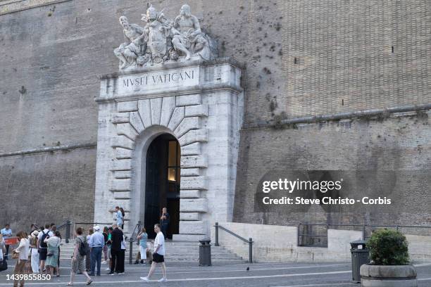 The Entrance to the Vatican Museum outside Rome's St Peter's Basilica on August 12, 2022 in Rome, Italy.