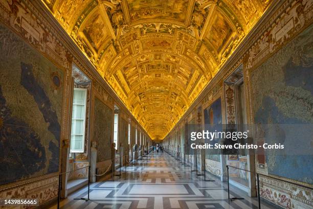 Galleria Delle Carte Geografiche is the 120m long map gallery in Rome's Vatican Museum on August 12, 2022 in Rome, Italy.
