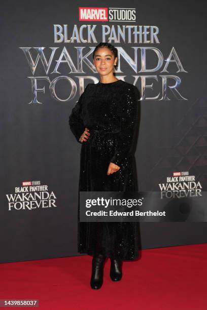 Aurélie Konate attends the "Black Panther: Wakanda Forever" Paris Screening photocall at Le Grand Rex, on November 7, 2022 in Paris, France.