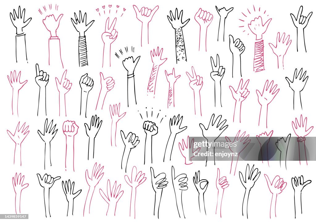 Comic style children's drawing hands and arm sketches